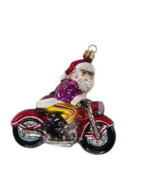 Christopher Radko Nicholas Racer Santa Motorcycle Glass Ornament Vintage 2001